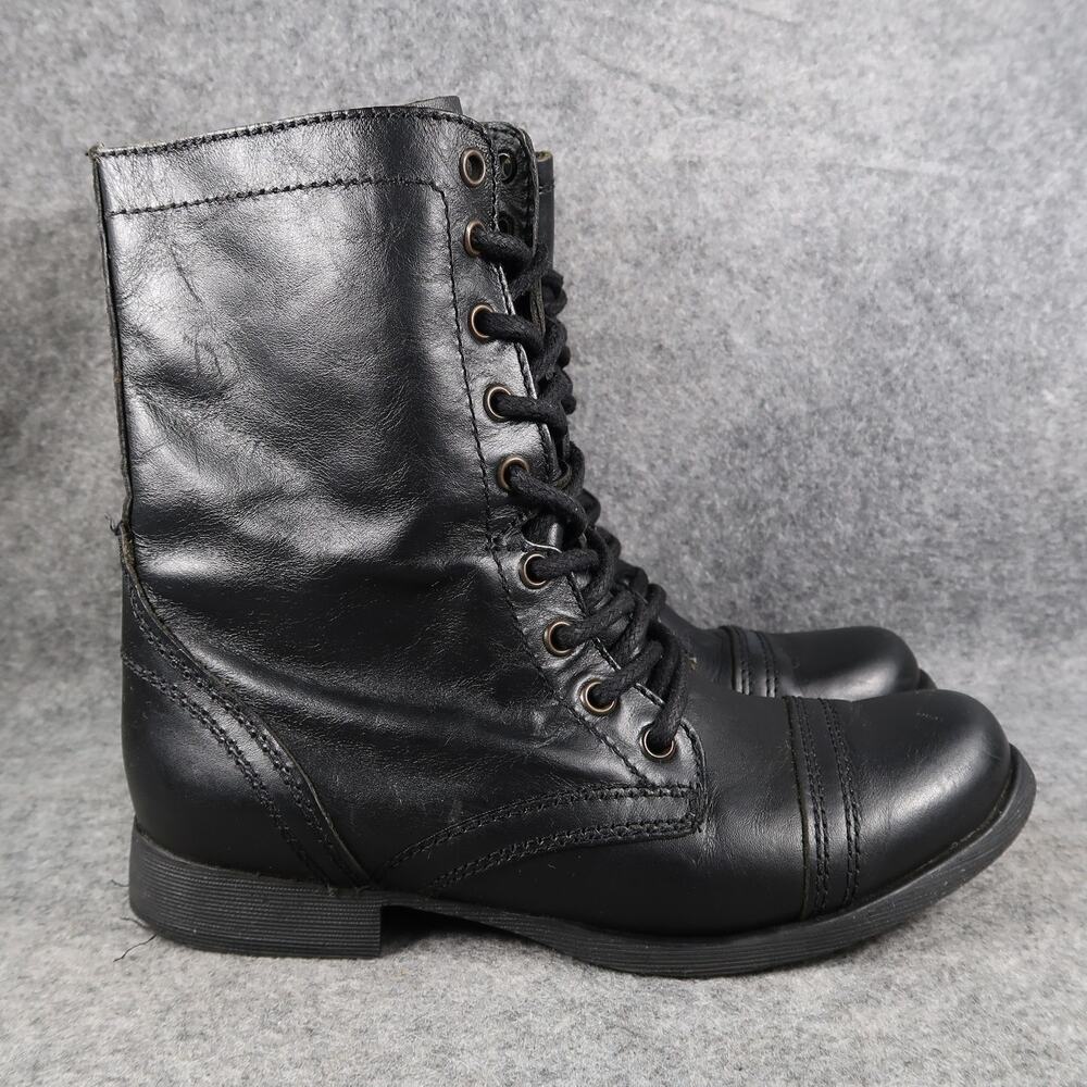Steve Madden Shoes Womens 7 Boots Troopa Combat Fashion Leather Black Side Zip
